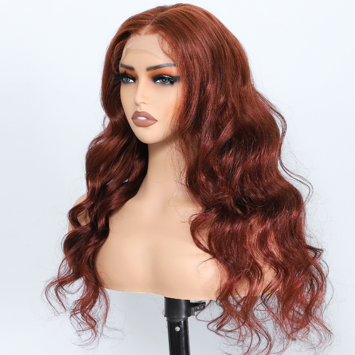 Extra 60% OFF | Human Hair Reddish Brown Body Wave Lace Front Color Wigs-Flash Sale