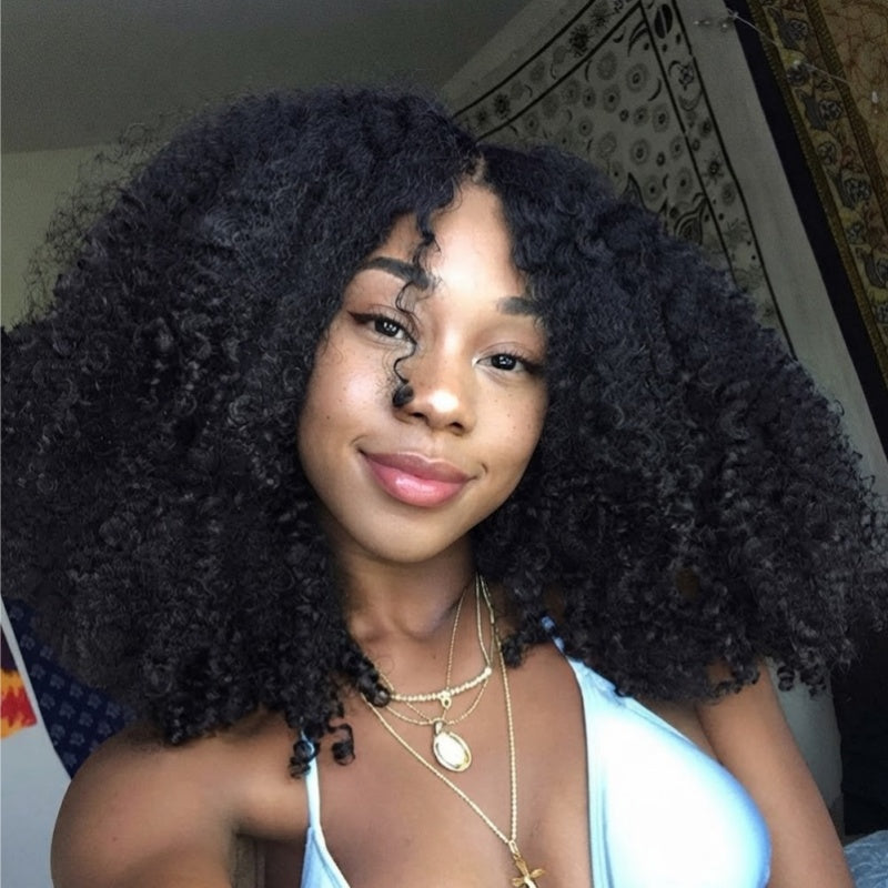 MaxPre 13x4 Glueless Thick Fluffy Afro Curly Human Hair Bob Wigs Invisible Lace Wig For Women - Amanda Hair