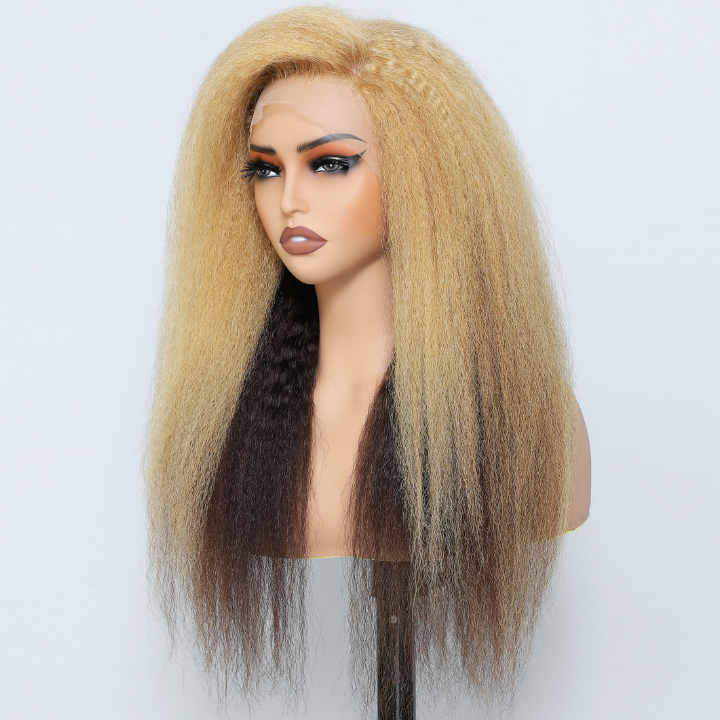 Ombre Bolnde Human Hair Kinky Straight 13x4/7x5 HD Lace Front Wig-Amanda Hair