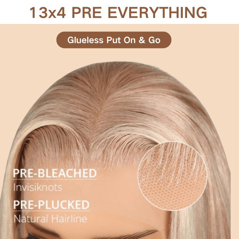 Blonde Highlight Champagne Color 13x4 Lace Frontal HD Transparent Lace 613 Body Wave / Straight Human Hair Wigs 180% Density
