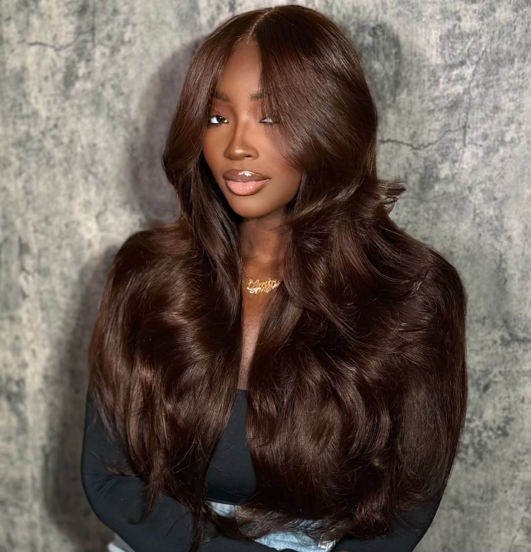 Chocolate Brown Human Hair Full Density Glueless Lace Closure/Front Colored  Loose Wave Wig- Amanda Hair