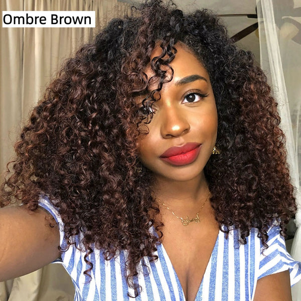 Buy 1 Get 1 Free Amanda 300% Density 7x5 HD Glueless Lace Deep Curly Wig Ombre Brown Color