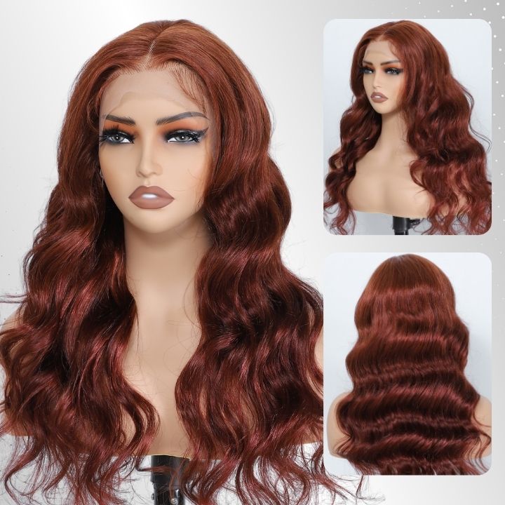 Extra 60% OFF | Human Hair Reddish Brown Body Wave Lace Front Color Wigs-Flash Sale
