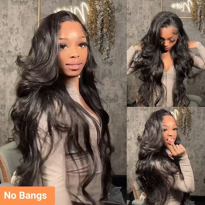 48H Fast Shipping Glueless Loose Wave Lace Front Wigs with Curtain Bangs Clear Transparent HD Lace Nature Wave Wig For Women No Code Needed -Amanda Hair