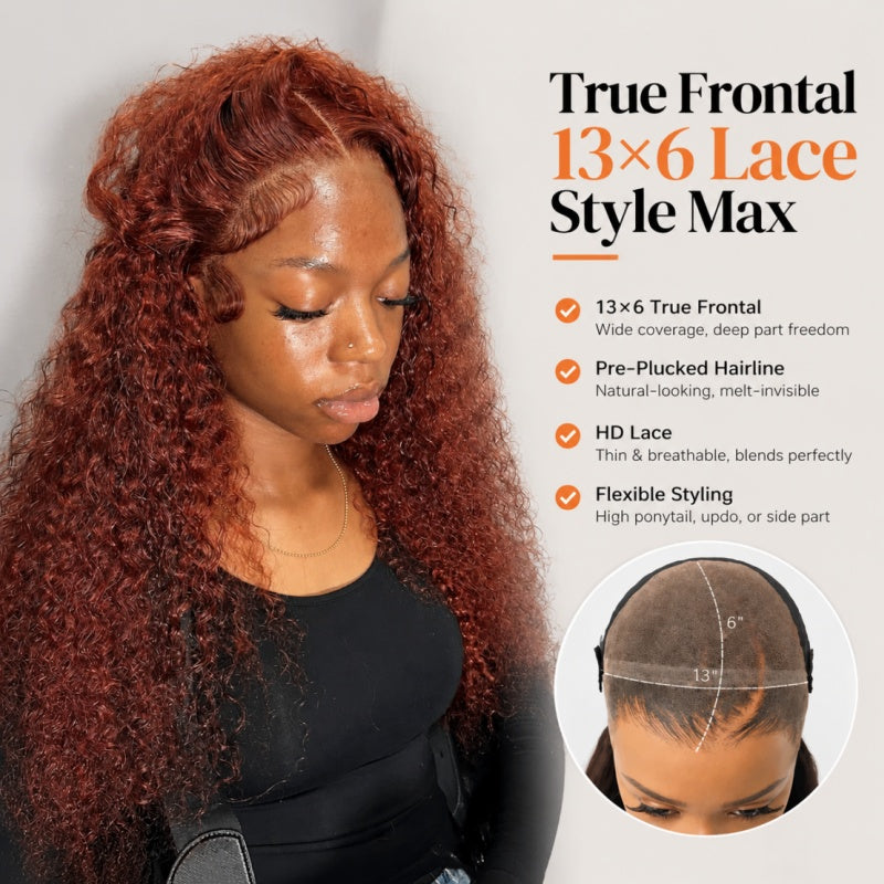 Amanda 13x6 Full Lace Front 300% Density Ombre Reddish Brown Deep Curly Glueless Human Hair Wig