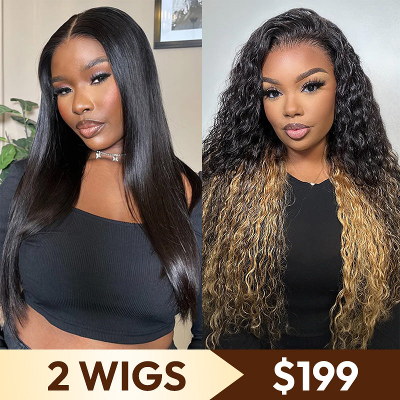 2 Wigs=$199 | 20'' Ombre Honey Blonde Glueless Curly Wig+20" Pre-everything Straight Wig Flash Sale