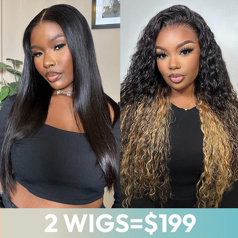 2 Wigs=$199 | 20'' Ombre Honey Blonde Glueless Curly Wig+20" Pre-everything Straight Wig Flash Sale