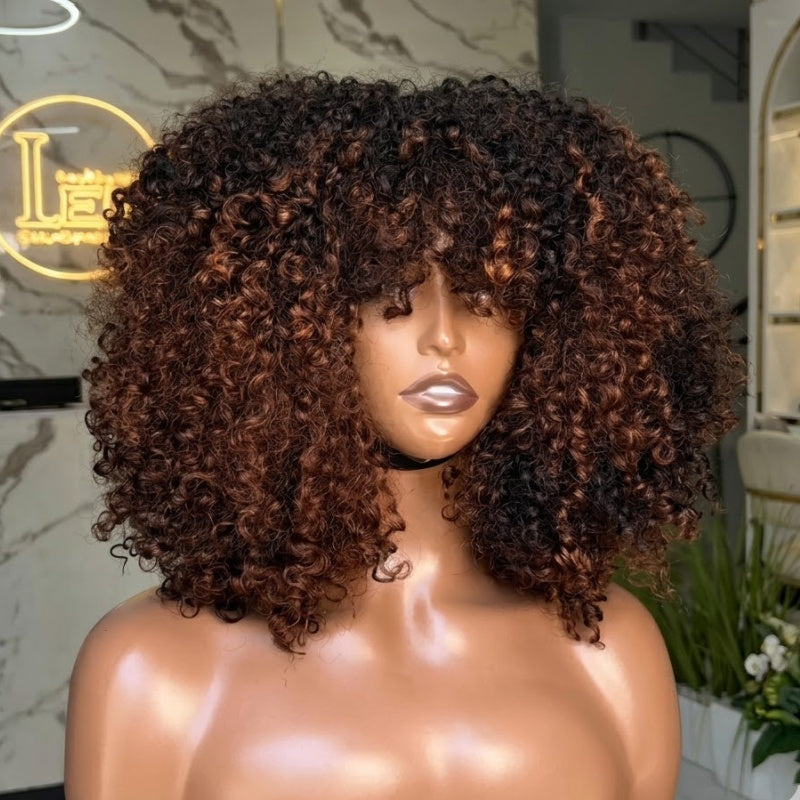 Pelucas brasileñas del cabello humano de la onda del cuerpo con flequillo para las mujeres Peluca larga sin cola hecha a máquina completa - Amanda Hair