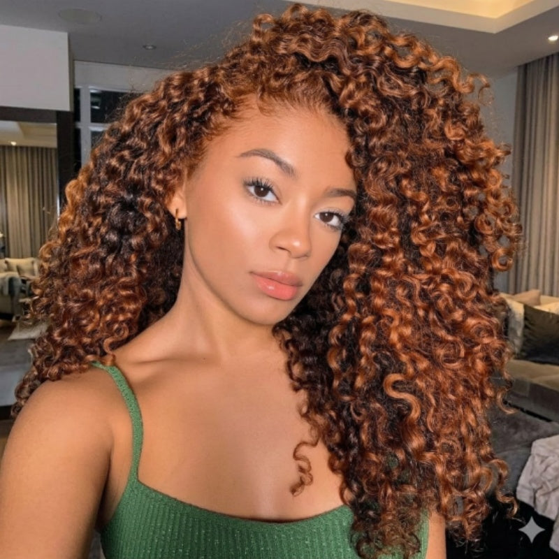7x5 HD Glueless Lace 300% Density Deep Curly Wig | Ombre Brown & Dark Reddish Brown