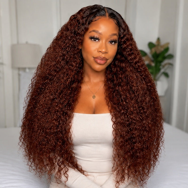 Mechas rubias sin pegamento en una lujosa peluca de ondas profundas y rizadas con encaje frontal - Peluca transparente con encaje frontal y cierre - Amanda Hair