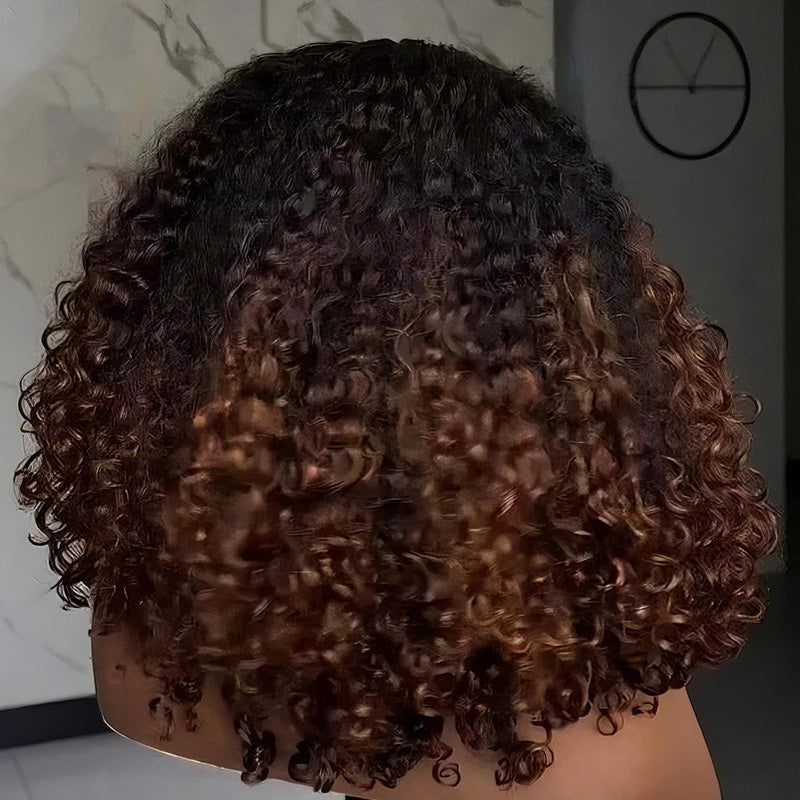 7x5 HD Glueless Lace 300% Density Deep Curly Wig | Ombre Brown & Dark Reddish Brown