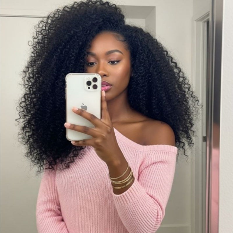 Amanda 300% Density Afro Kinky Curly Glueless 13x6 Lace Front Drawstring Put On And Go Human Hair Wig