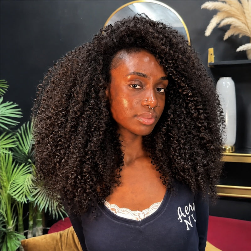 Amanda 300% Density Afro Kinky Curly Glueless 13x6 Lace Front Drawstring Put On And Go Human Hair Wig
