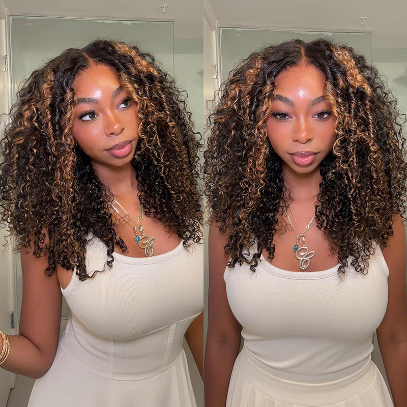 Amanda Luxury 7x5 Burmese Curly Brown Balayage Highlight Color Glueless HD Lace Human Hair Wig Flash Sale