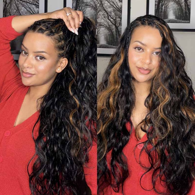 Body Wave Feather Crochet Human Hair for Miracle Knots Boho Braids | Honey Blonde & Brown Highlights