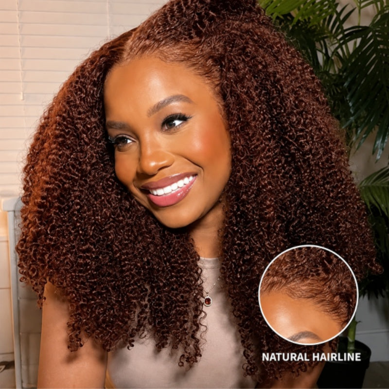 Amanda 300% Density Afro Kinky Curly Glueless 13x6 Lace Front Drawstring Put On And Go Human Hair Wig