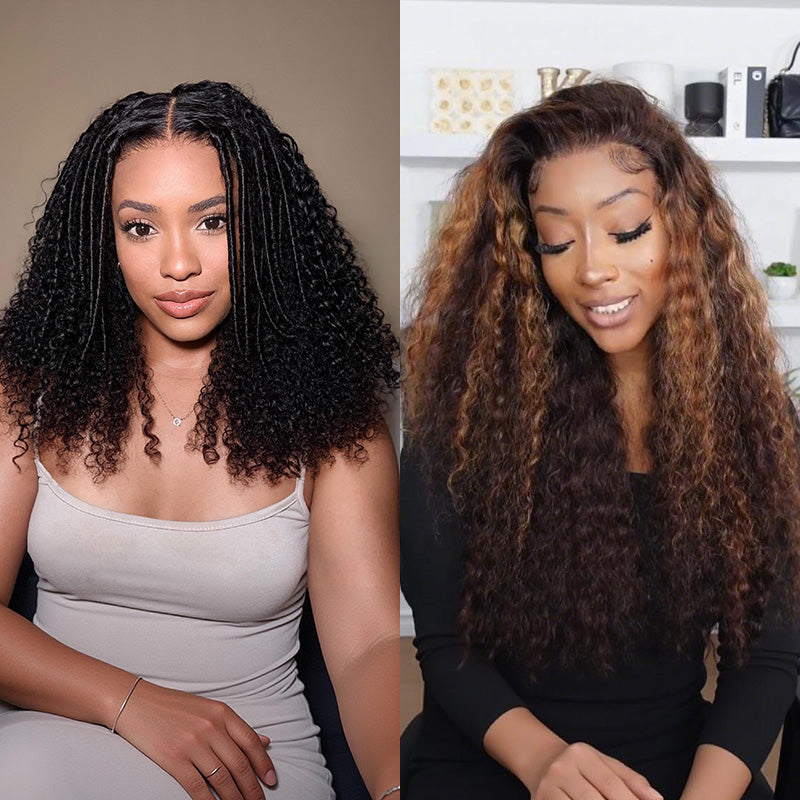 Pelucas de cabello humano con ondas corporales, sin pegamento, con encaje frontal transparente y resaltado rubio mezclado marrón para mujeres - Amanda Hair 