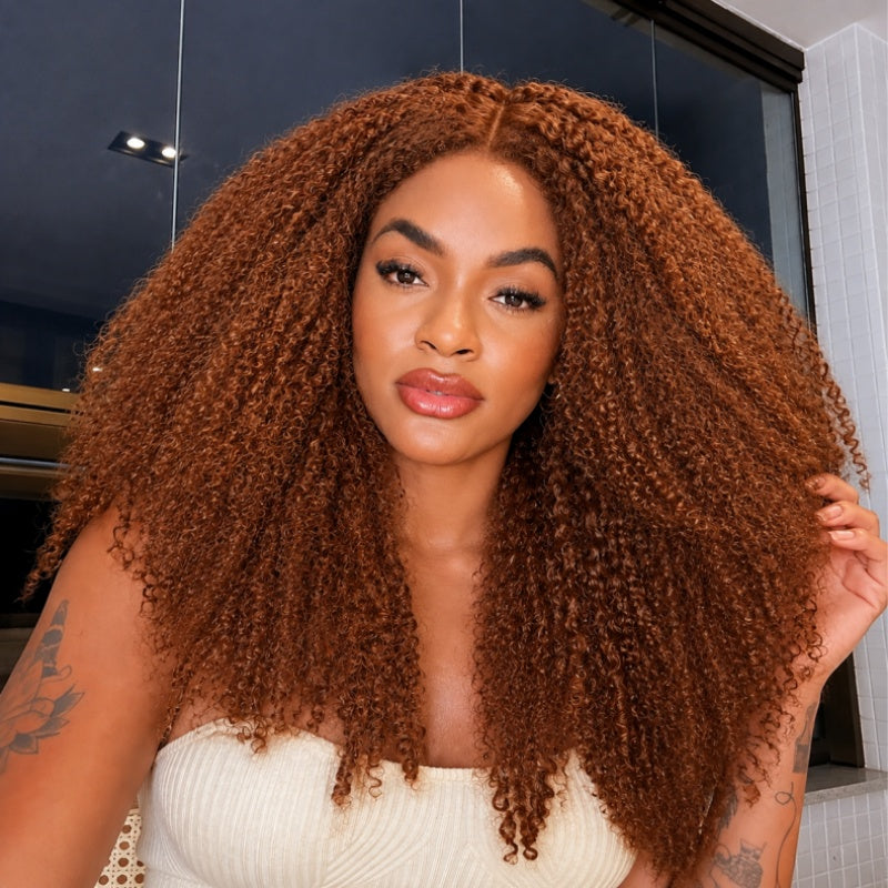 Amanda 300% Density Afro Kinky Curly Glueless 13x6 Lace Front Drawstring Put On And Go Human Hair Wig