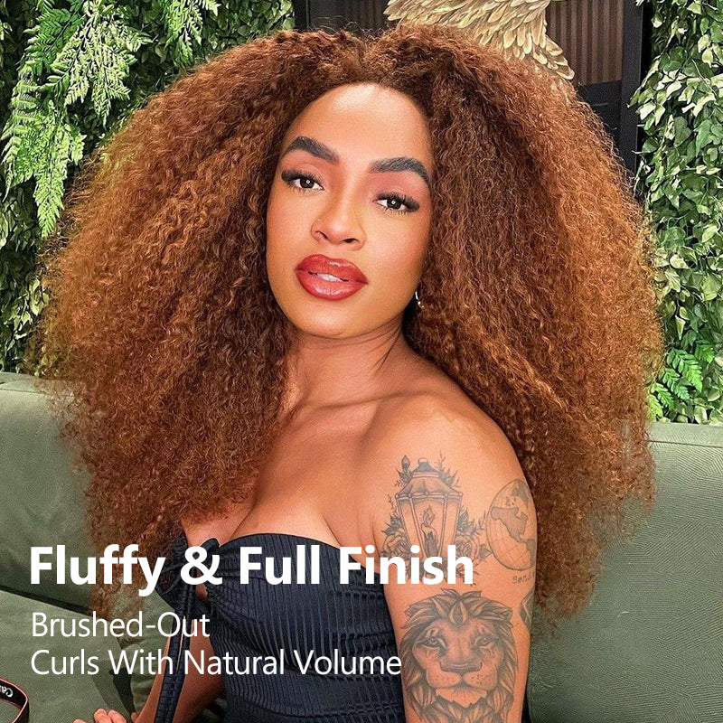 Amanda 300% Density Afro Kinky Curly Glueless 13x6 Lace Front Drawstring Put On And Go Human Hair Wig