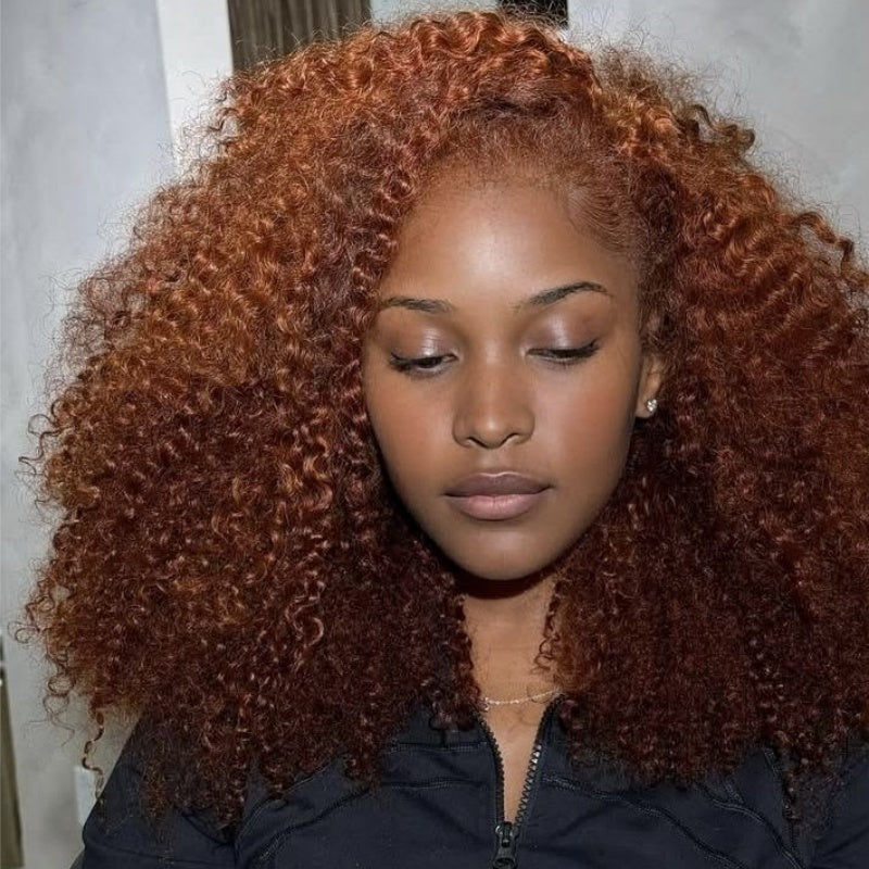 Amanda 300% Density Afro Kinky Curly Glueless 13x6 Lace Front Drawstring Put On And Go Human Hair Wig