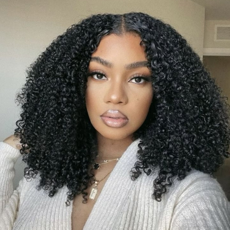 24 H Fast Shipping Wear & Go Glueless 200% Density Natural Color V part Curly Human Hair Wigs