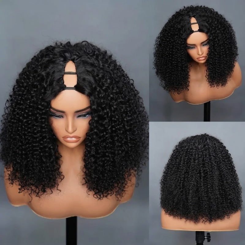 24 H Fast Shipping Wear & Go Glueless 200% Density Natural Color V part Curly Human Hair Wigs