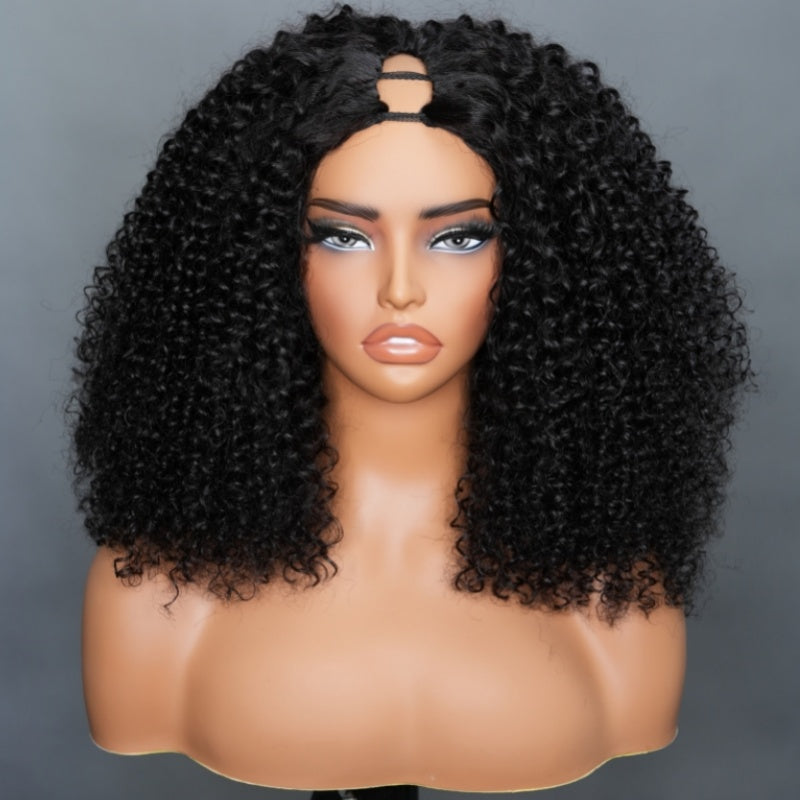 24 H Fast Shipping Wear & Go Glueless 200% Density Natural Color V part Curly Human Hair Wigs