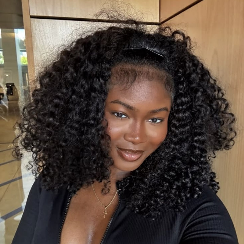 3 In 1 Half Wig | Double Drawn Glueless Curly Human Hair Wig With Drawstring