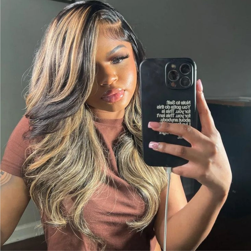 24H Fast Shipping 13×6 Glueless Lace Front Wig Straight Brown Highlight Wig
