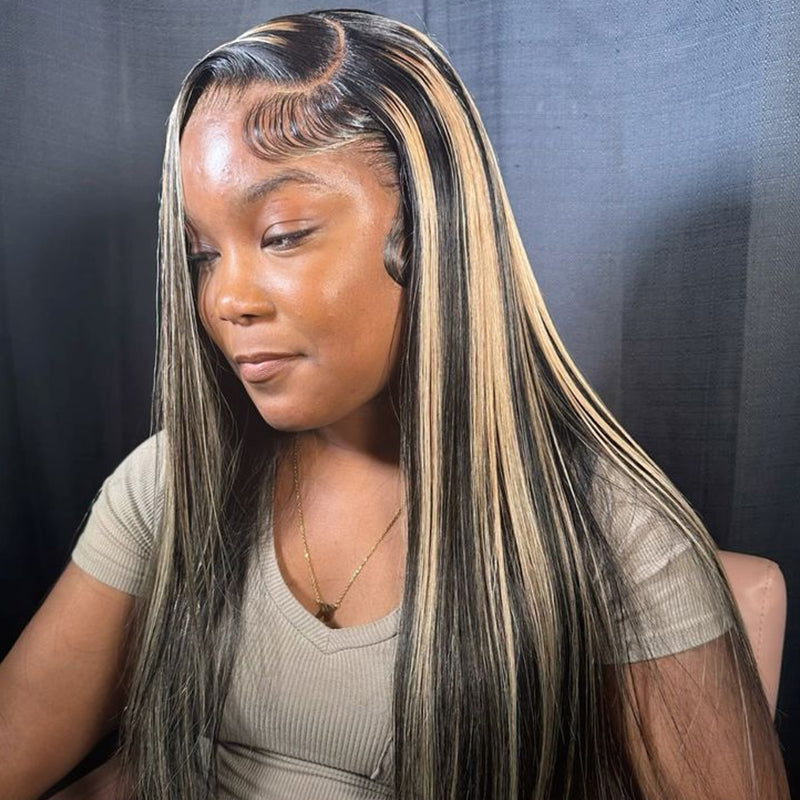 24H Fast Shipping 13×6 Glueless Lace Front Wig Straight Brown Highlight Wig