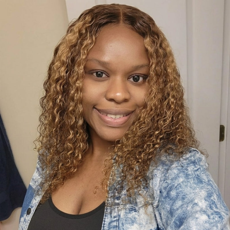 Honey Blonde Highlight Short Bob Wig Water Wave Colored Pre Everything Glueless Lace Front Wig Flash Sale
