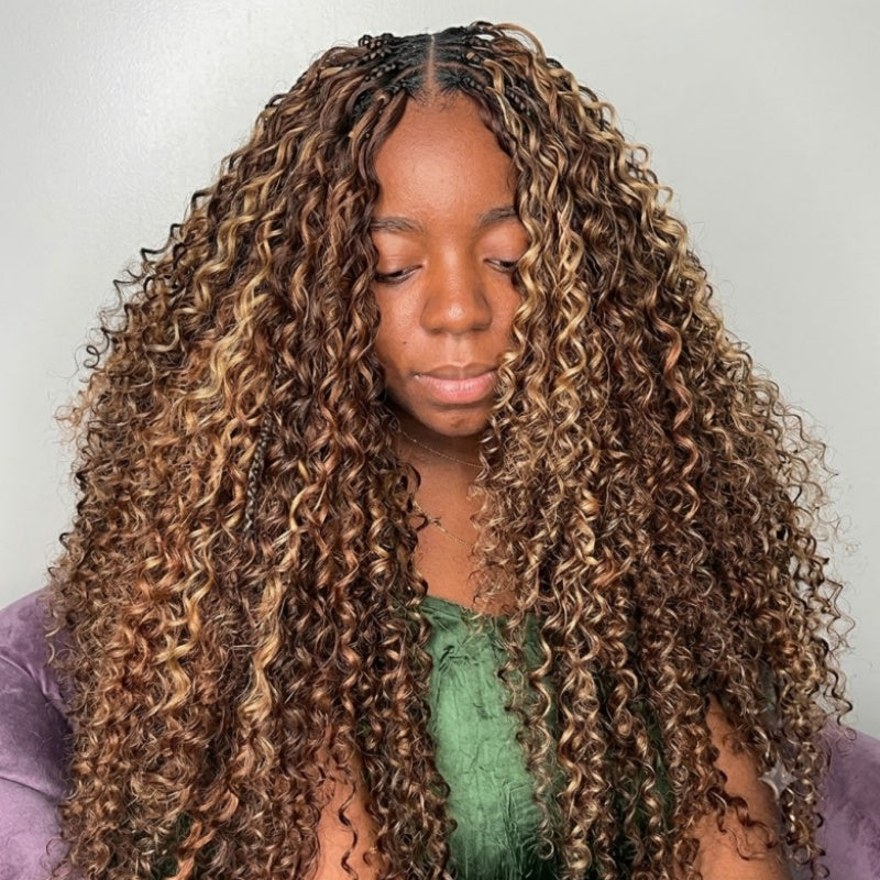 Deep Wave Feather Crochet Human Hair for Miracle Knots Boho Braids  | Honey Blonde &  Brwon Highlight