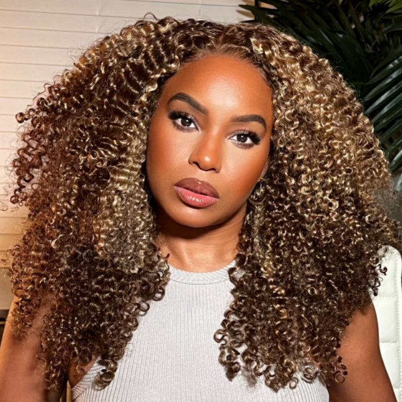 Amanda Glueless Thick Fluffy Afro Curly Human Hair 7x5 / 13x4 Invisiable Lace Wig Flash Sale