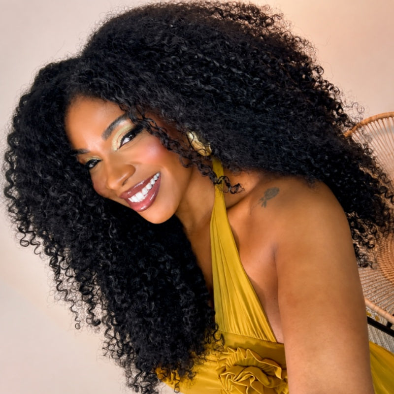 Amanda Glueless Thick Fluffy Afro Curly Human Hair 7x5 / 13x4 Invisiable Lace Wig Flash Sale
