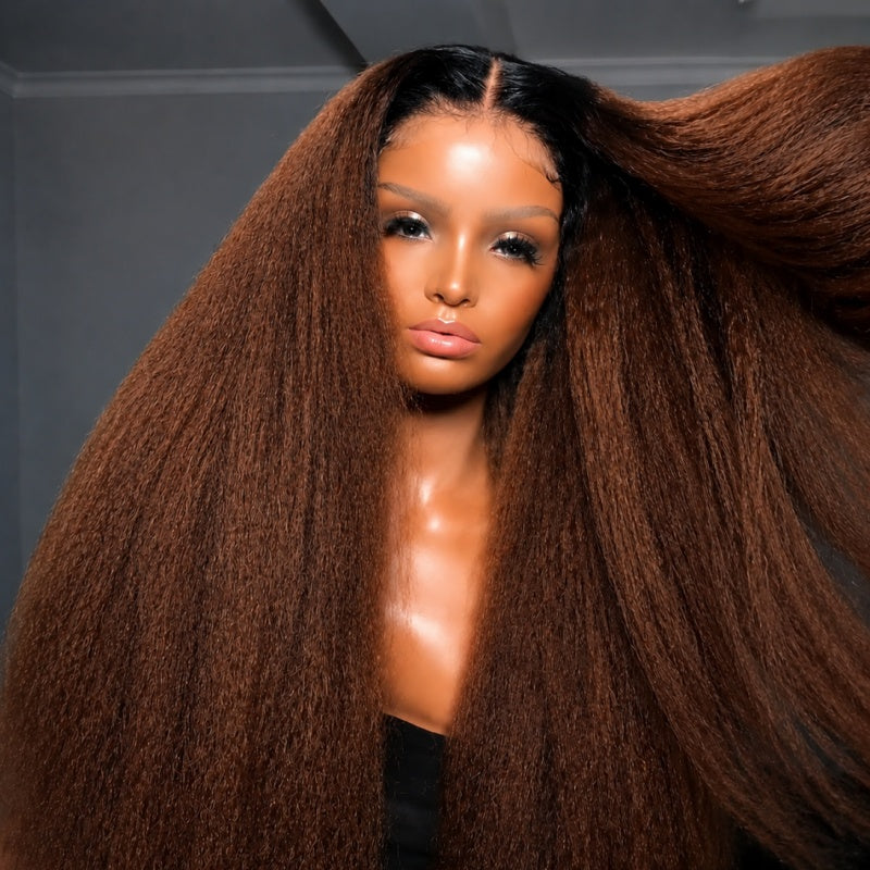 Amanda 7x5/13×6 HD Glueless Lace 300% Density Kinky Straight Wig | Ombre Brown & Chocolate Brown