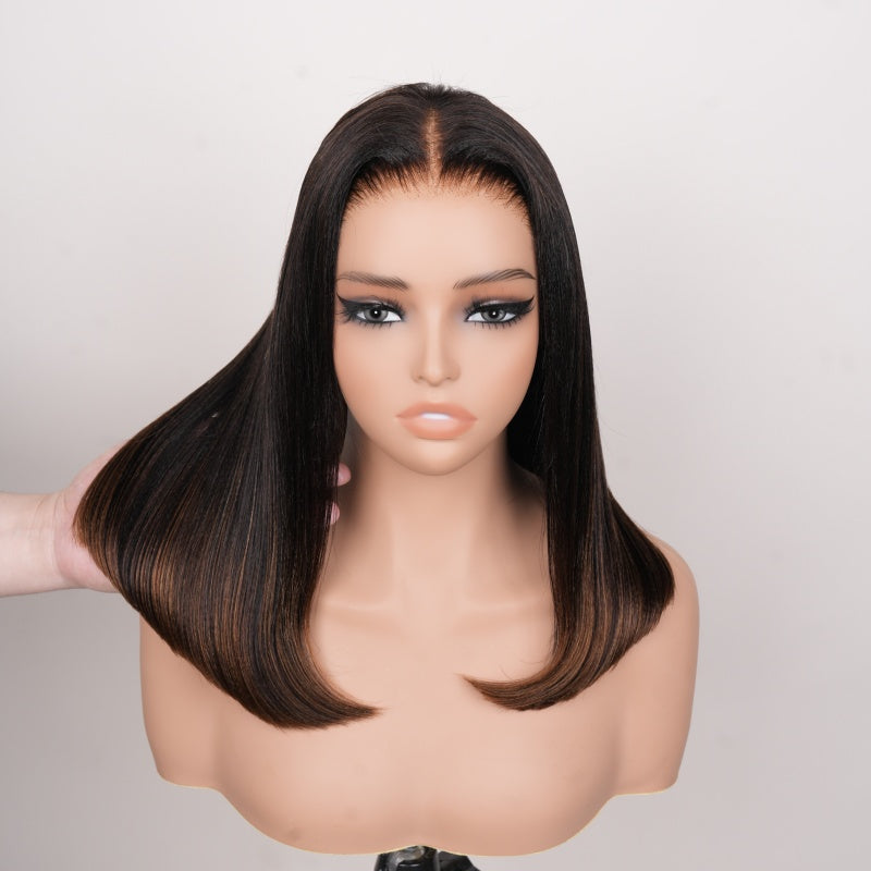 Amanda Hair Glueless Ombre Brown Yaki Straight Human Hair Bob Wig