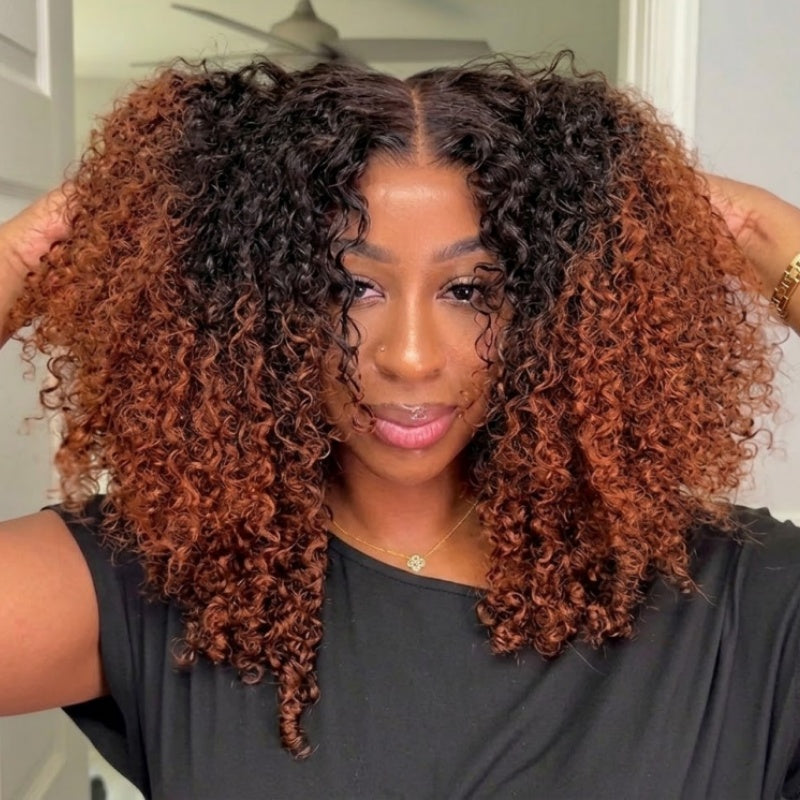 Amanda Ombre Brown Double Drawn 7x5/13×6 HD Glueless Lace Kinky Curly Wig