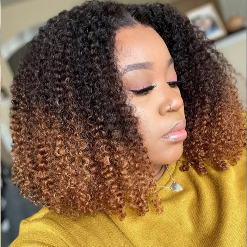 Amanda 300% Density 7x5 HD Glueless Lace Ombre Brown Kinky Curly Wig