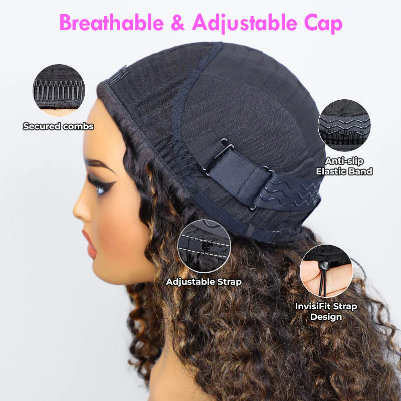 3 In 1 Half Wig | Double Drawn Glueless Curly Human Hair Wig With Drawstring