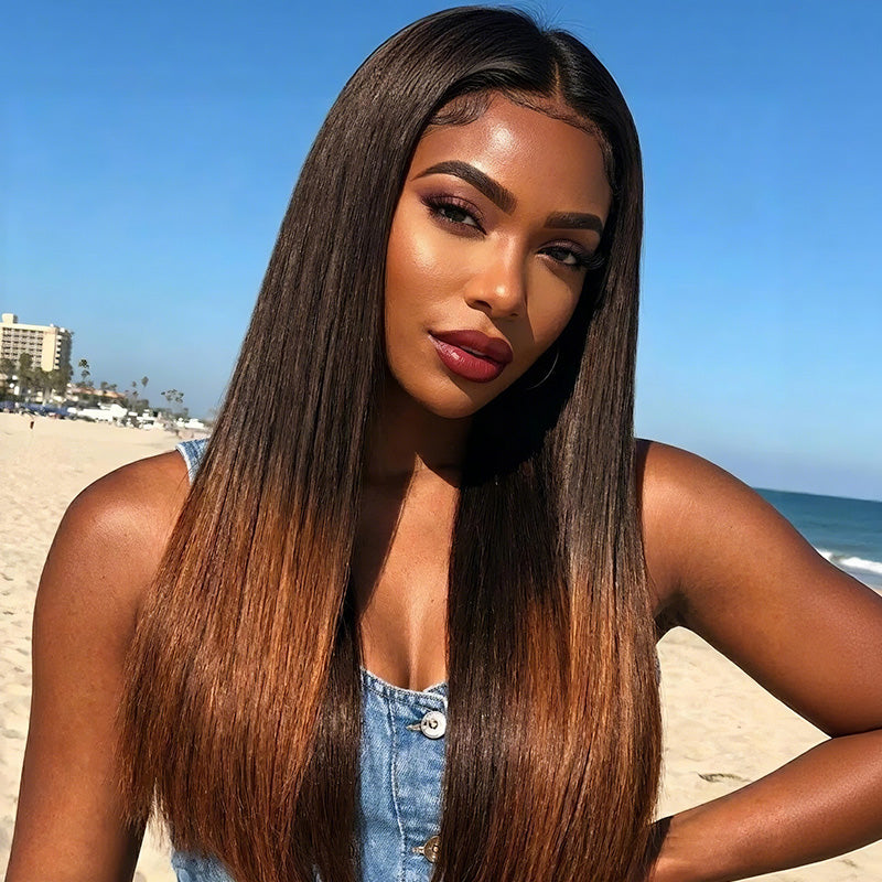Highlight Light Brown Short Bob Straight Glueless Lace Wig 13 * 4/4 * 4 Brésilien Huaman Hair-Amanda Hair