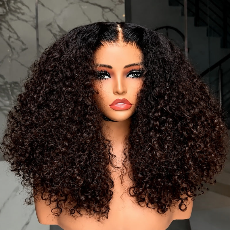 Amanda 7x5/13×6 HD Glueless Lace 300% Density Deep Curly Wig | Ombre Brown & Dark Reddish Brown