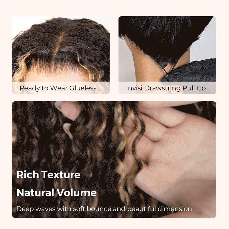 Amanda 13x6 Full Lace Front 300% Density Honey Blonde Ombre Balayage Deep Curly Glueless Human Hair Wig