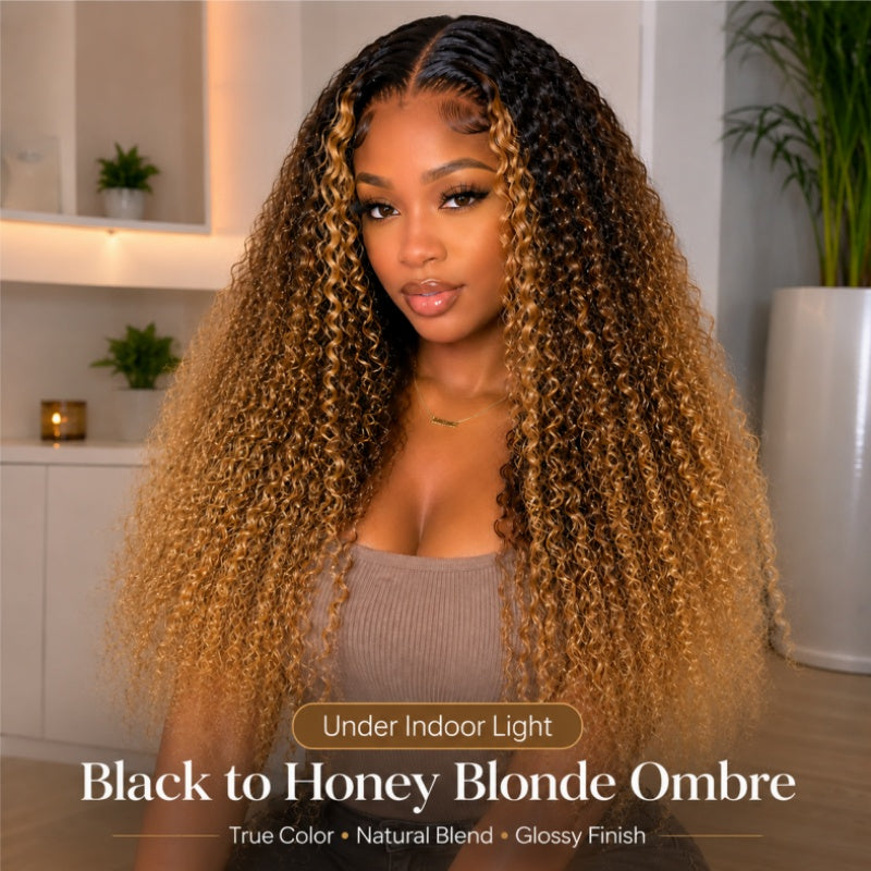 Amanda 300% Density Honey Blonde Highlights Simi Curly wig 13x6 Full Lace Frontal Glueless Human Hair Wig