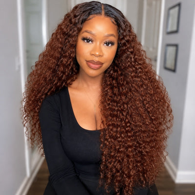 Amanda 13x6 Full Lace Front 300% Density Ombre Reddish Brown Deep Curly Glueless Human Hair Wig