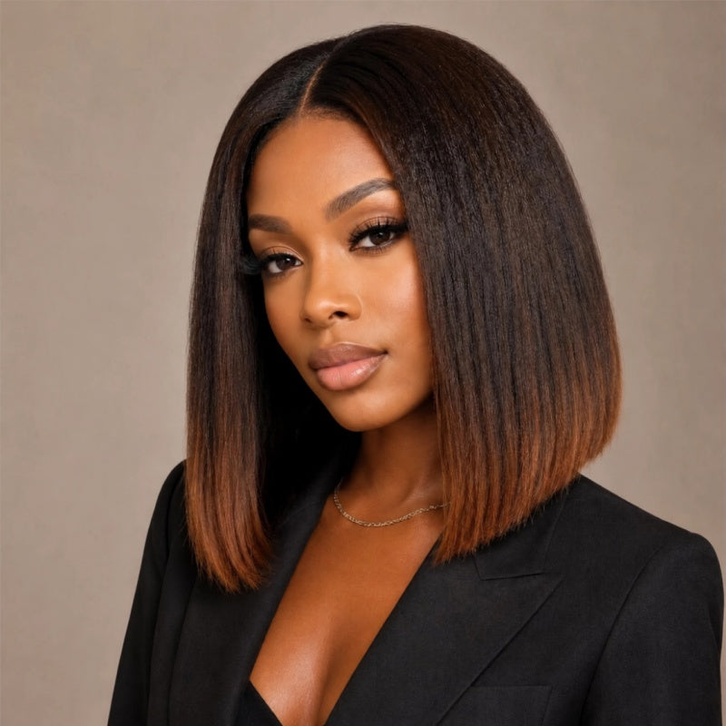 Highlight Light Brown Short Bob Straight Glueless Lace Wig 13 * 4/4 * 4 Brésilien Huaman Hair-Amanda Hair