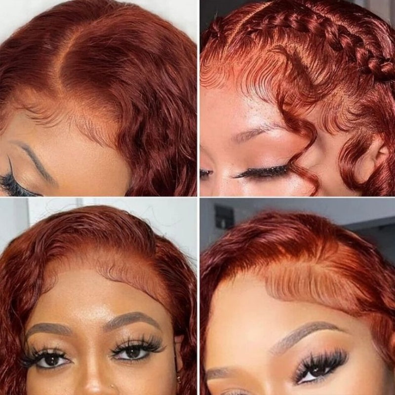 Amanda 13x6 Full Lace Front 300% Density Ombre Reddish Brown Deep Curly Glueless Human Hair Wig