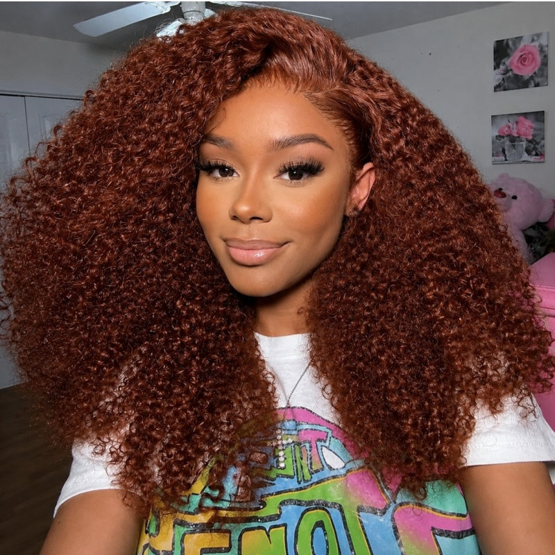 Amanda 300% Density Afro Kinky Curly Glueless 13x6 Lace Front Drawstring Put On And Go Human Hair Wig