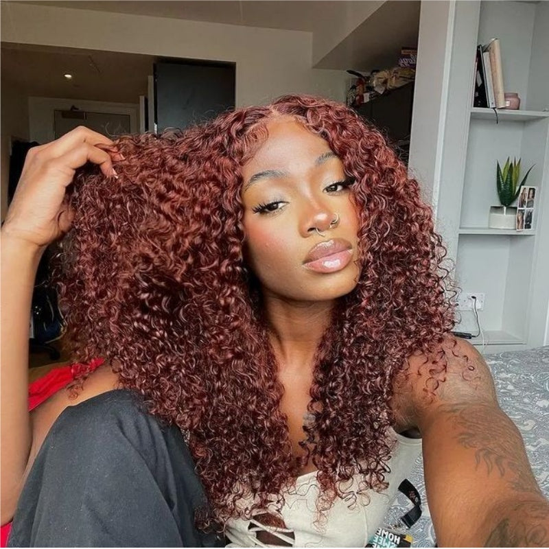 Amanda 13x6 Full Lace Front 300% Density Ombre Reddish Brown Deep Curly Glueless Human Hair Wig