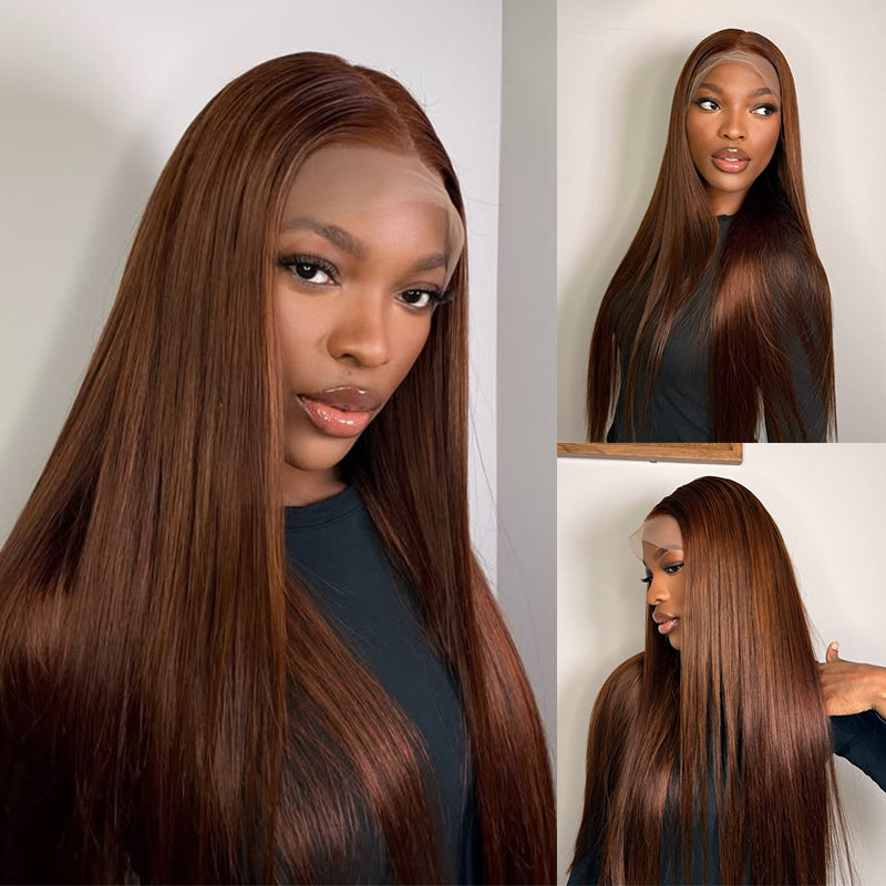 24H Fast Shipping 13×6 Glueless Lace Front Wig Straight Brown Human Hair Wigs