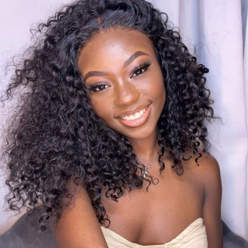 3 In 1 Half Wig | Double Drawn Glueless Curly Human Hair Wig With Drawstring